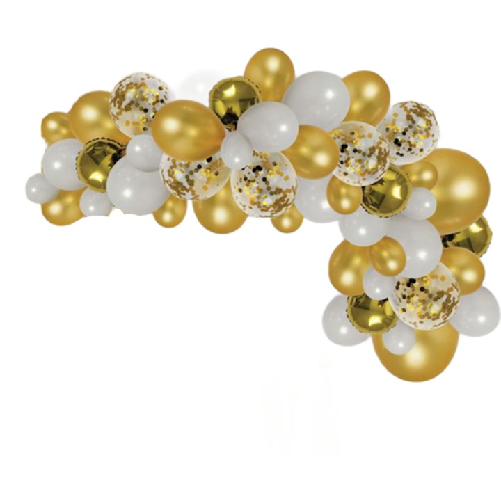 70 db Esemény lufi készlet fémes színekkel és füzérrel RoseGold-Multicolor árnyalatokban