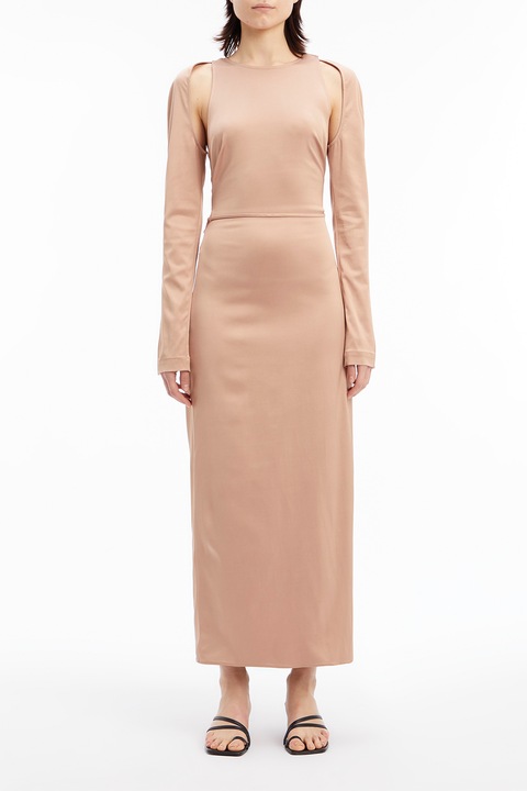 CALVIN KLEIN, Hosszú ruha csavart részlettel, Homokbarna