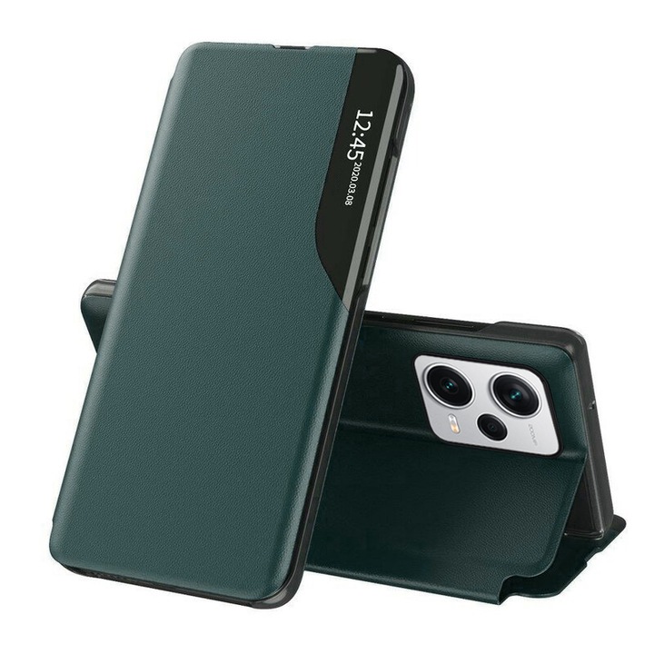 Защитен флип капак, съвместим с Xiaomi Redmi Note 12 Pro 5G/Poco X5 Pro, екологична кожа, тъмнозелен