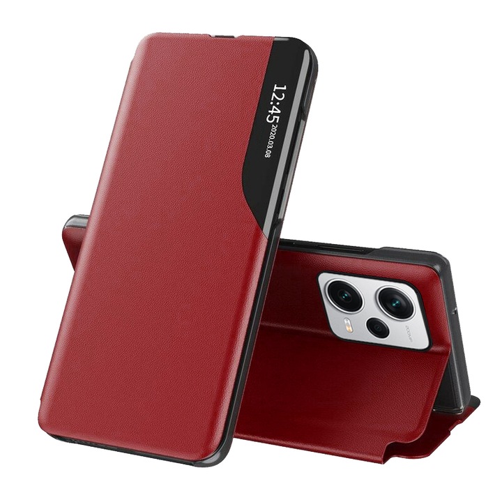 Защитен калъф за Xiaomi Rosumi Note 12 Pro 5G/Poco X5 Pro, ударобезопасен, серия eFold, G1273, екологична кожа, червен