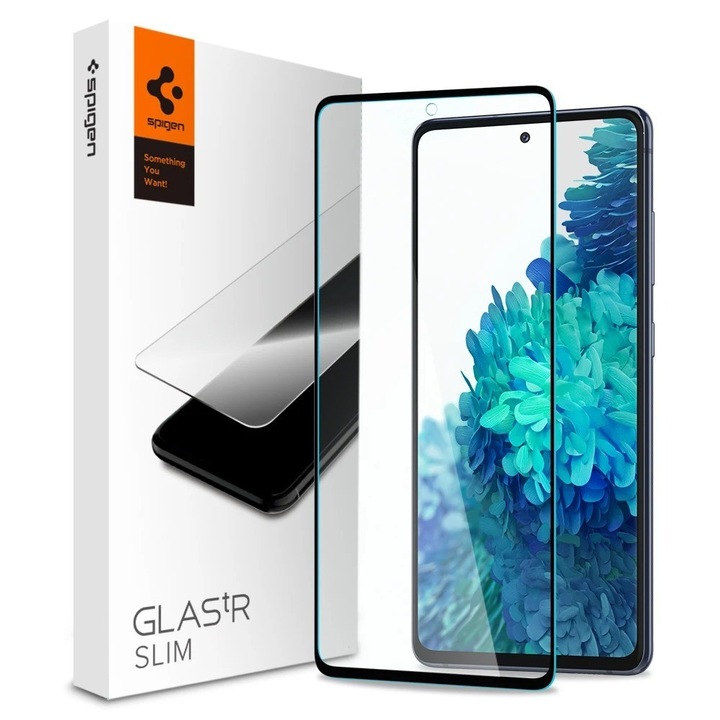 Samsung Galaxy S20 FE / S20 FE 5G SM-G780 / G781, Kijelzővédő fólia, ütésálló fólia (az íves részre is!), Tempered Glass (edzett üveg), 3D Full Cover, Spigen Glastr Slim Full Cover, fekete (S53948)
