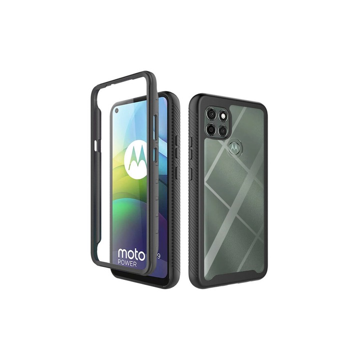 Капак, съвместим с Motorola Moto G9 Power със защитно фолио Techsuit Defense360 Pro Black
