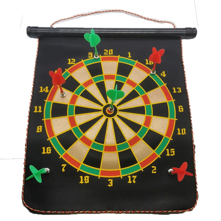Mágneses Darts játék 45x35 cm, 6 db nyíllal, masszív textil anyag selyem széllel, VisionXXI