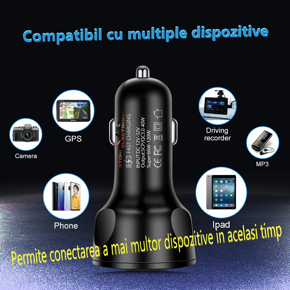 Caricatore Auto Retrattile 4 In 1 66W: Con Cavi Type-C E Lightning Integrati, Porte USB E Display Tensione, Per IPhone, Samsung, Huawei - 3