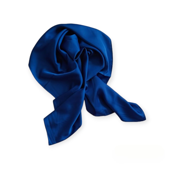 Esarfa dama, tip batic, forma patrata, uni, subtire, Silk Soft Touch, Electric Blue, 70x70cm, Albastru