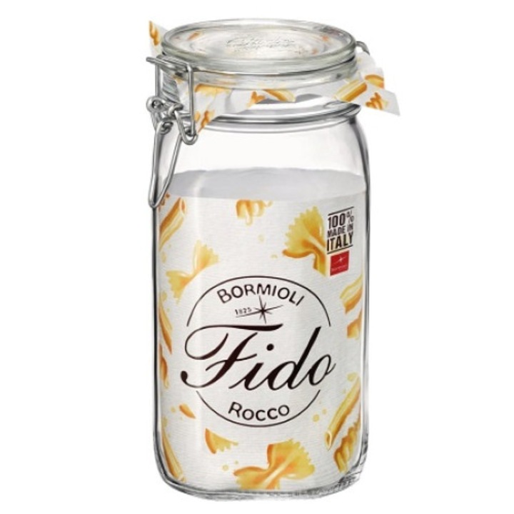 Borcan depozitare cu capac ermetic din sticla, Bormioli Fido, 1500 ml