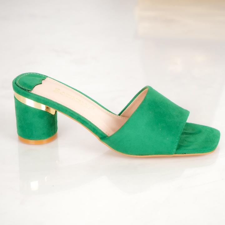 Papuci dama, Moda Stil, Gres, Piele ecologica, Verde, Verde, 37