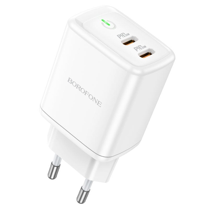 Borofone BN9 Reacher 2 x USB-C Hálózati töltő - Fehér (35W) (BN9)