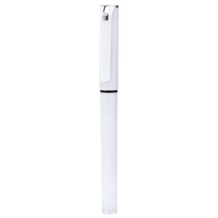 Pix stil roller cu varf metalic, alb cu capete argintii, mina jumbo de 0,7 mm cu cerneala albastra