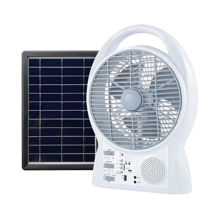 Ventilator reincarcabil usb cu panou solar 6 in 1, radio FM, Bluetooth, GD-8029, GdLite, culoare alb