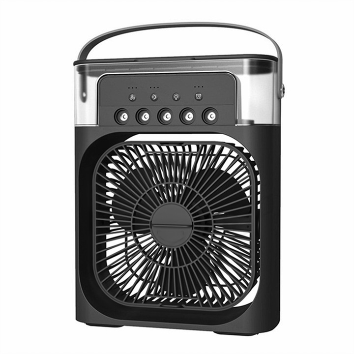 Vízpermet ventilátor, Naimeed D5121, aromaterápia, LED lámpa, USB táp, fekete