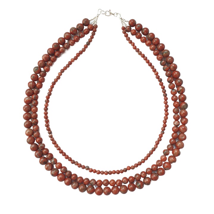Colier multisir din pietre de jasp rosu cu accesorii din argint
