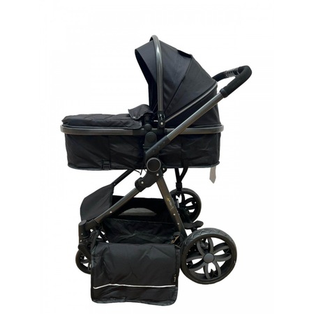 Carucior 2 in 1, Cu landou Reversibil, copertina extensibila, geanta pentru scutece, strangere compacta, plasa de insecte si saltea bambus, negru
