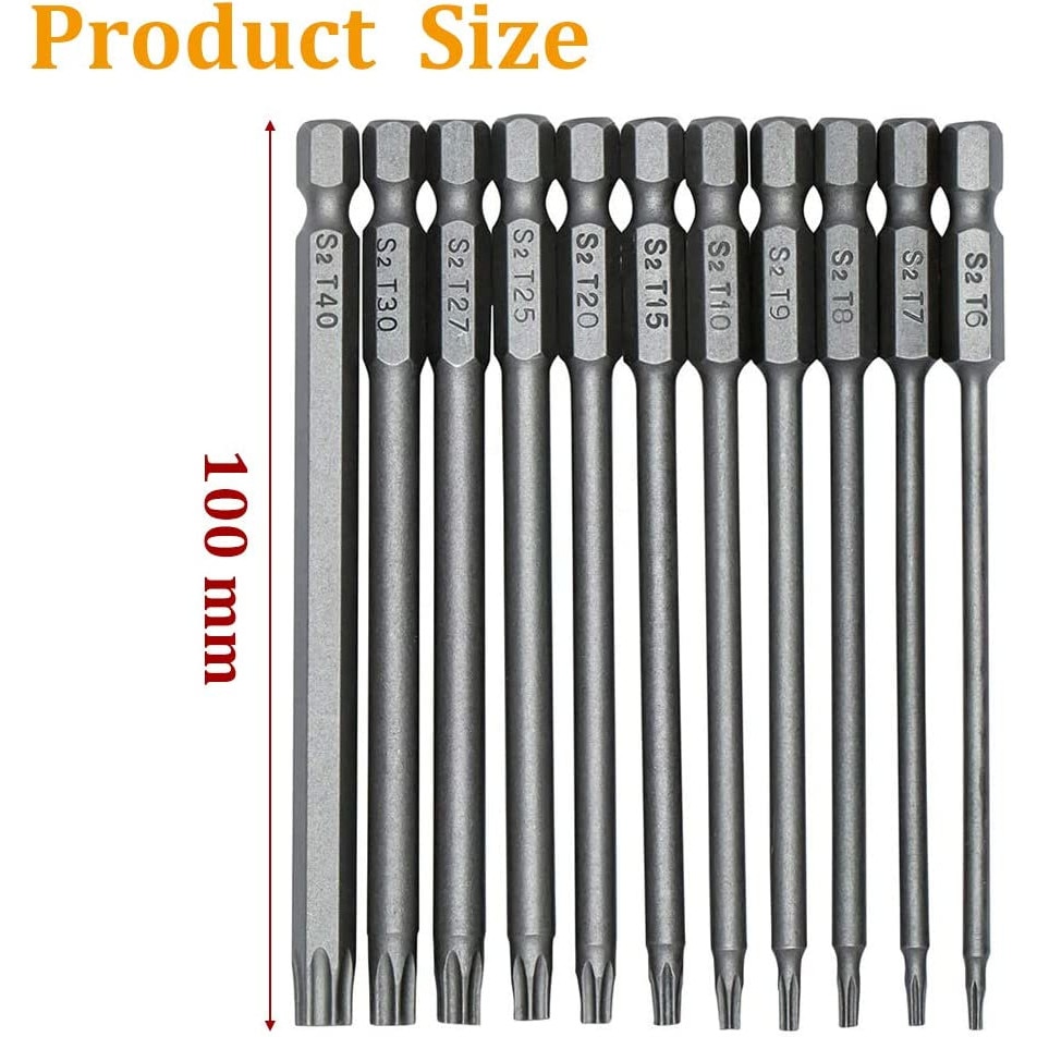 Комплект от 11 накрайника за отвертка Torx, стоманени, 1/4 инча, сиви ...