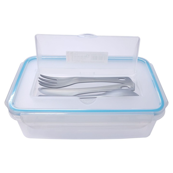 Cutie alimente "To go", cu tacamuri integrate, plastic, 21x13x7 cm, 1.2 L, Rival