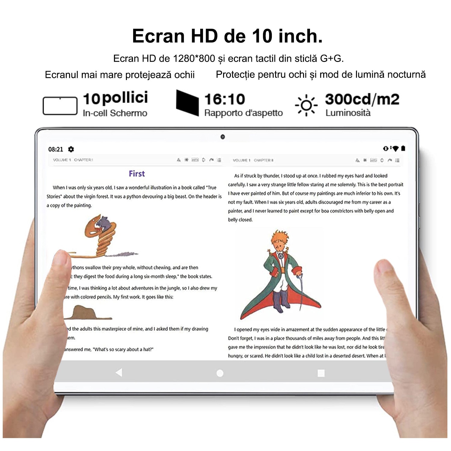 Tableta 10 inci, Android 13, 8GB RAM+128GB ROM, Camera dubla, Baterie de 6000mAh, Argintiu