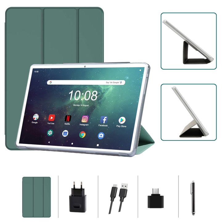 Таблет 10 инча, Android 13, 8GB RAM+128GB ROM, Двойна камера, Батерия 6000mAh, Сребрист