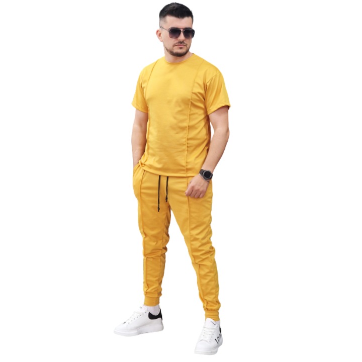 Мъжки костюм с детайли Exclusive Style, Памук, Жълт