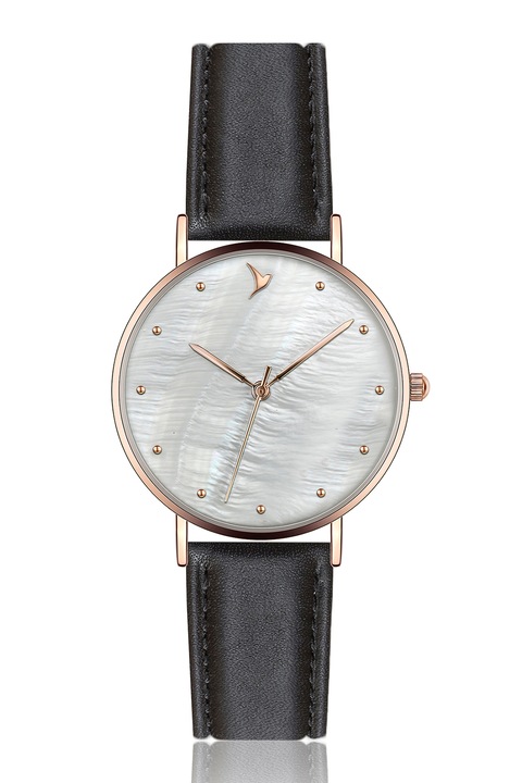Emily Westwood, Кварцов часовник с кожена каишка, Rose Gold, Черен