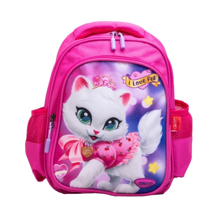 Daco óvodai hátizsák, méret 30x24x11 cm, modell I Love Pet, állítható hevederek szivaccsal, poliészter anyag, rózsaszín színű