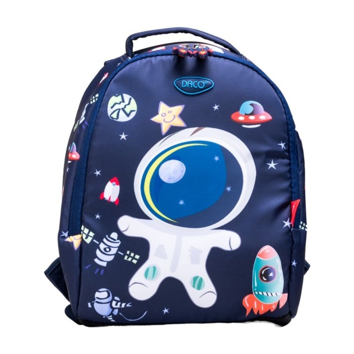 Daco óvodai hátizsák, méret 30x24x11 cm, űrhajós modell, állítható pántok szivaccsal, poliészter anyag, kék színű
