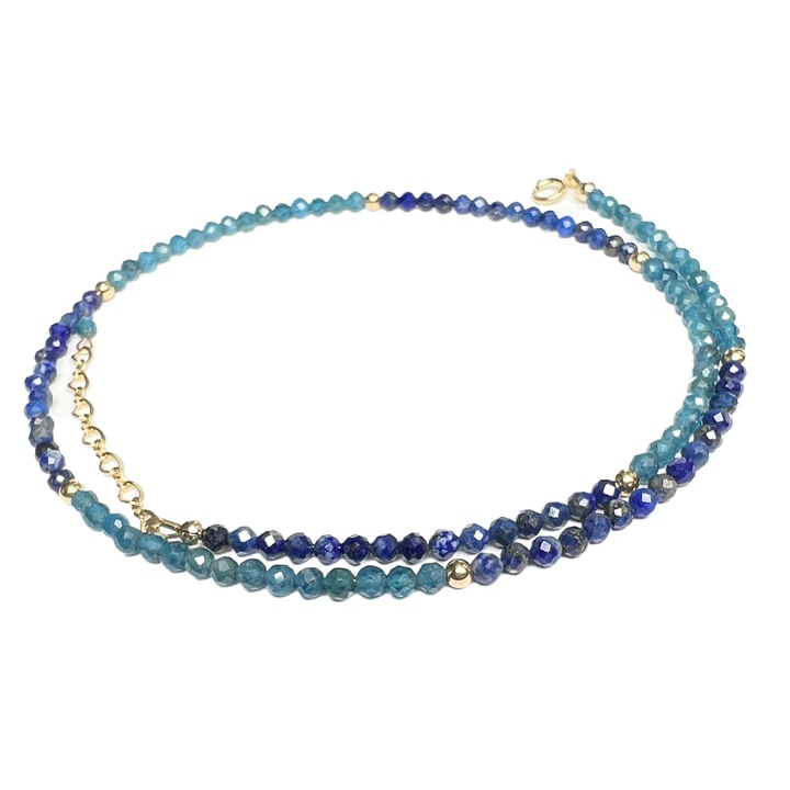 Colier Aur Filat 14K si pietre semipretioase Apatit si Lapis Lazuli