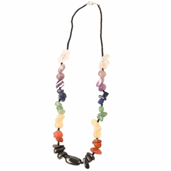 7 csakra nyaklánc tarka kövek, természetes kövek, vágott kristályok hematit, citrin, ametiszt, achát, kék, lila, narancs, sárga, fekete