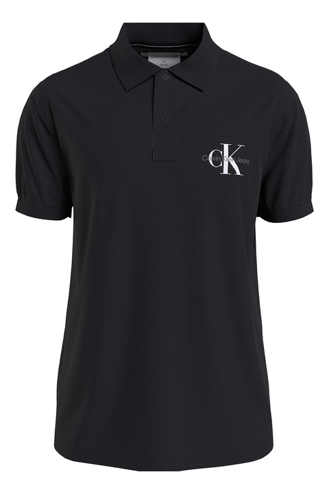 CALVIN KLEIN JEANS, Тениска с лого и яка, Черен, S