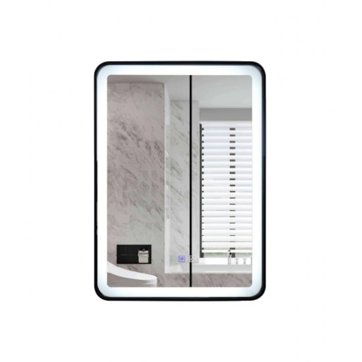 Oglinda de baie cu LED, 75x90 cm, cu functie dezaburire, ceas si termometru
