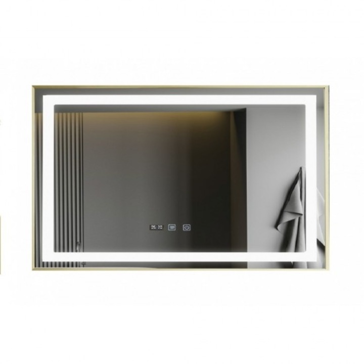 Oglinda Led Si Touch Cu Functie Dezaburire Si Ceas, Smack, Rama Bronz Antichizat