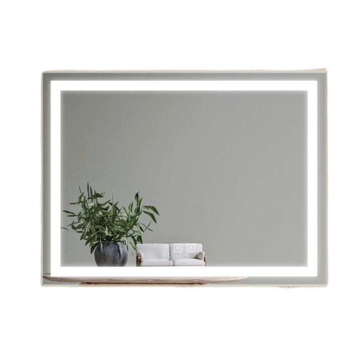 Oglinda cu LED, Functie dezaburire, Touch, Rama bronz antichizat 80x60cm