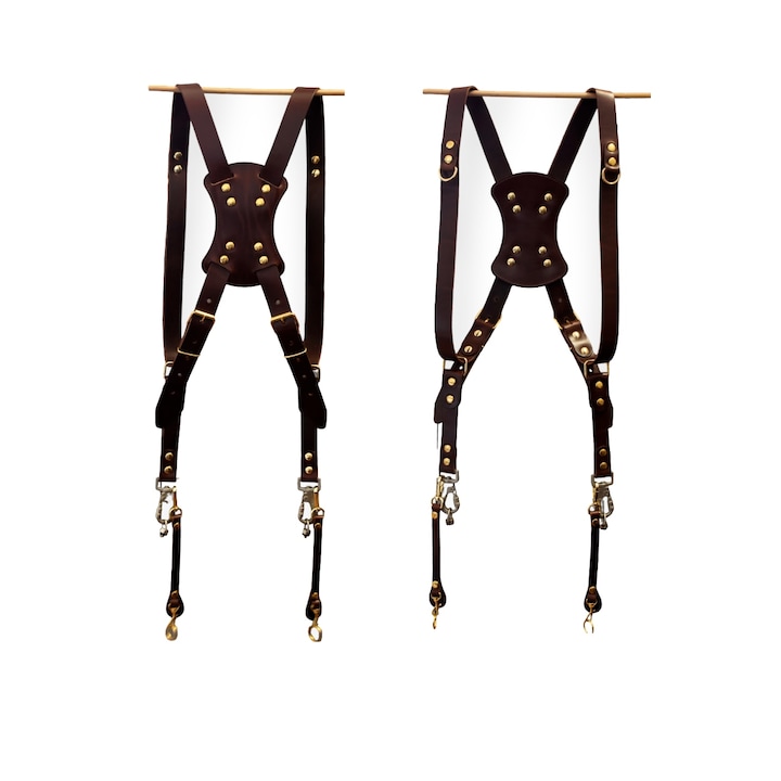 Ham dublu pentru camera foto, din piele naturala, Artiss, Maro