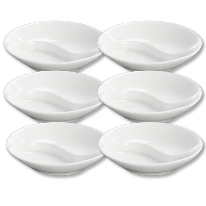 Set 6x Platou compartimentat, Portelan, Alb, 9 cm, farfurie pentru gustari si sosuri, WILMAX