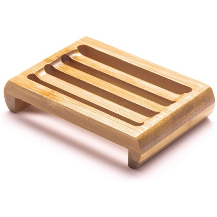 Sapuniera Mercaton® din lemn natural Bambus, anti-derapanta, drenaj apa, 12.5 x 8 cm, Maro