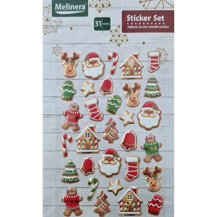 Dekoratív 3D Mikulás matrica készlet, 31 db, fehér