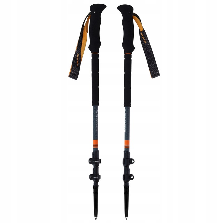 Set 2 bete trekking, Viking, Aluminiu, 65-135 cm, Negru