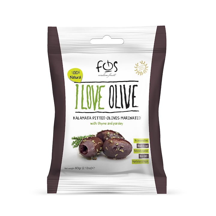 Masline Kalamata fara samburi marinate cu cimbru si patrunjel 60gr FOS