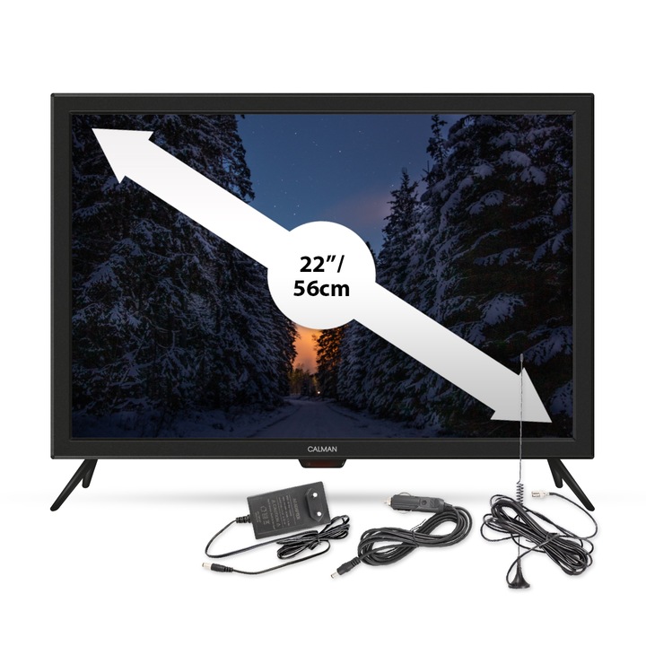 Телевизор на 12V / 220V CALMAN, Full HD LED, 22 инча, Черен