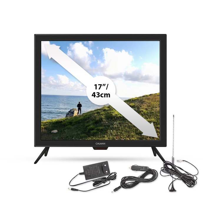 Телевизор на 12V / 220V CALMAN, Full HD LED, 17 инча, Черен