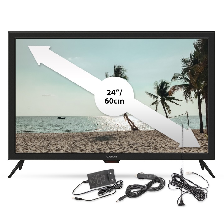 Телевизор на 12V / 220V CALMAN, Full HD LED, 24 инча, Черен