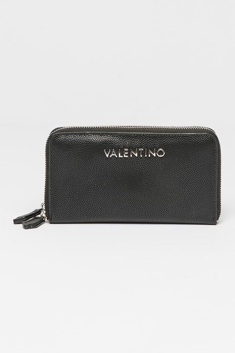 Valentino Bags, Portofel de piele ecologica cu fermoar Divina, Negru