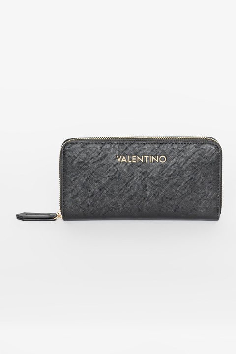 Valentino Bags, Portofel din piele ecologica cu fermoar Zero Re, Negru