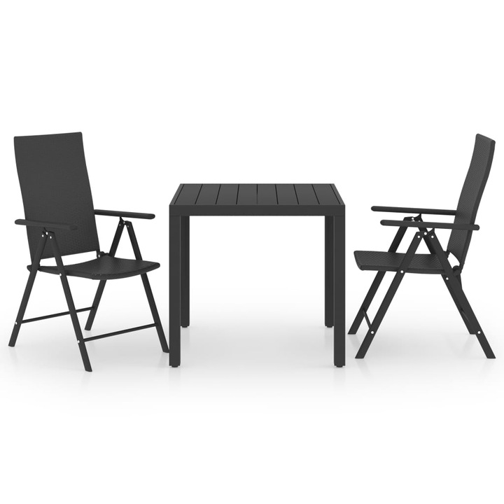 Set mobilier de gradina vidaXL, 3 piese, negru, 16.74 kg 3060058