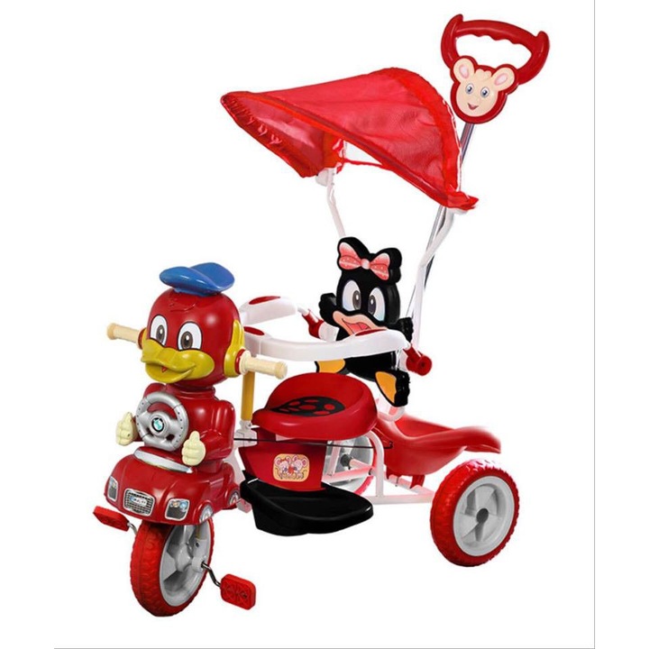 Tricicleta cu copertina Happy cu melodii, roti din spuma cauciucata