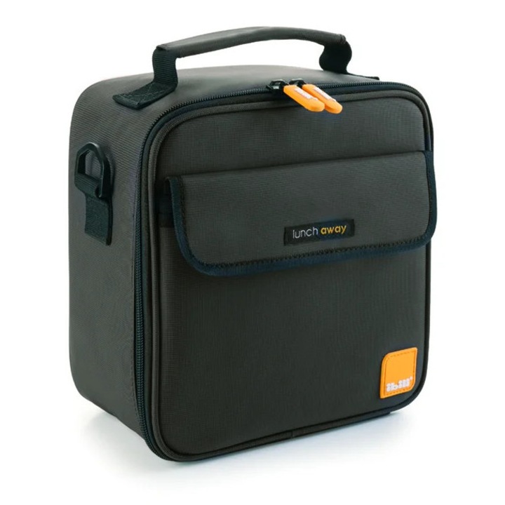 Set geanta termoizolanta si doua caserole pentru pranz Ibili-Lunch away, poliester/silicon/plastic, 21x12x22 cm, negru/portocaliu