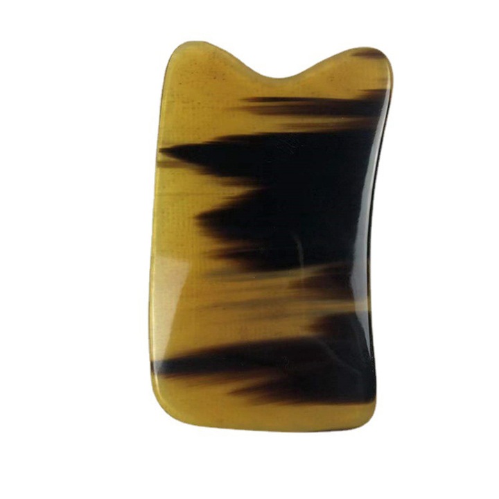Placa Gua Sha, pentru masaj facial, din corn bivol, 9.5 x 5.5 cm