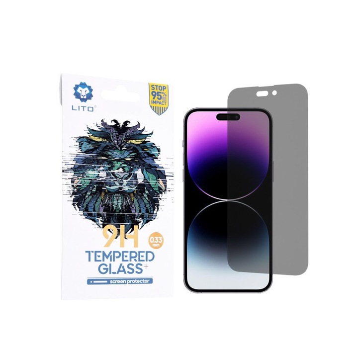 Folie Sticla Securizata Lito Glass Privacy Compatibila Cu iPhone 14 Pro Max, Case Friendly, Antispy