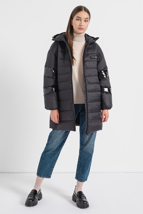 ARMANI EXCHANGE, Geaca midi cu insertii lucioase, Negru