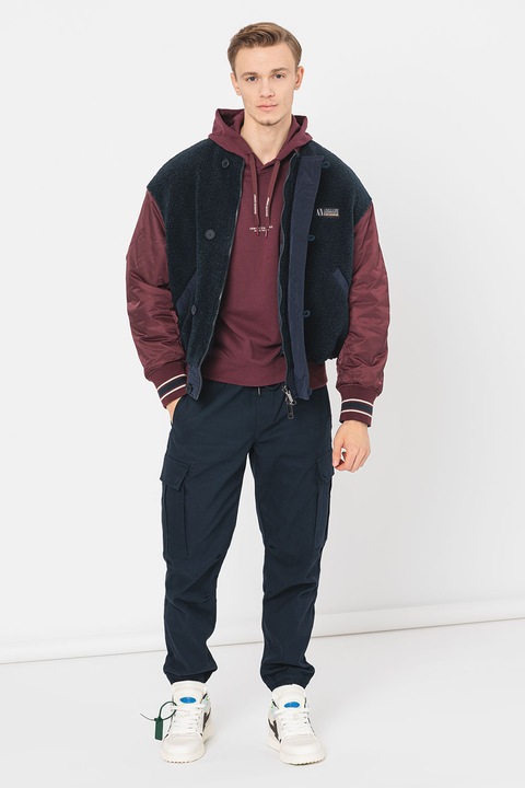 ARMANI EXCHANGE, Kifordíthatót bélelt télikabát, Bordó/Tengerészkék, L