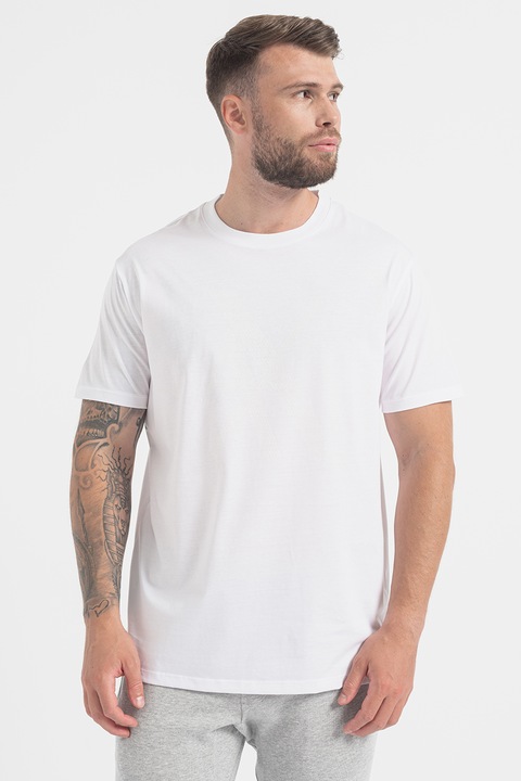 ARMANI EXCHANGE, Памучна тениска с овално деколте, Бял, XL